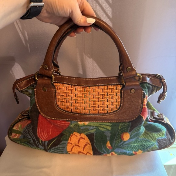 Fossil Floral Tropical Multi Color Bag Purse Leather Strap Raffia Shoulder Bag - Picture 2 of 16
